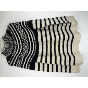 Women’s S Sweater Black White Striped Fair Isle Turtleneck Oversized Cozy